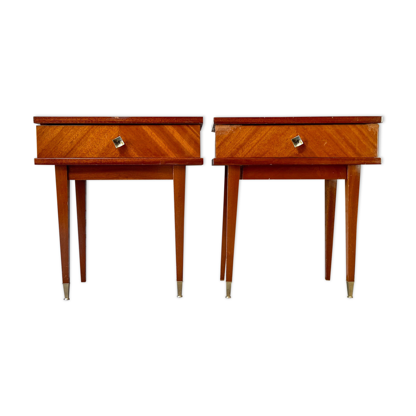 Pair of Scandinavian bedside tables compass feet