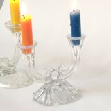 Two double glass candlesticks