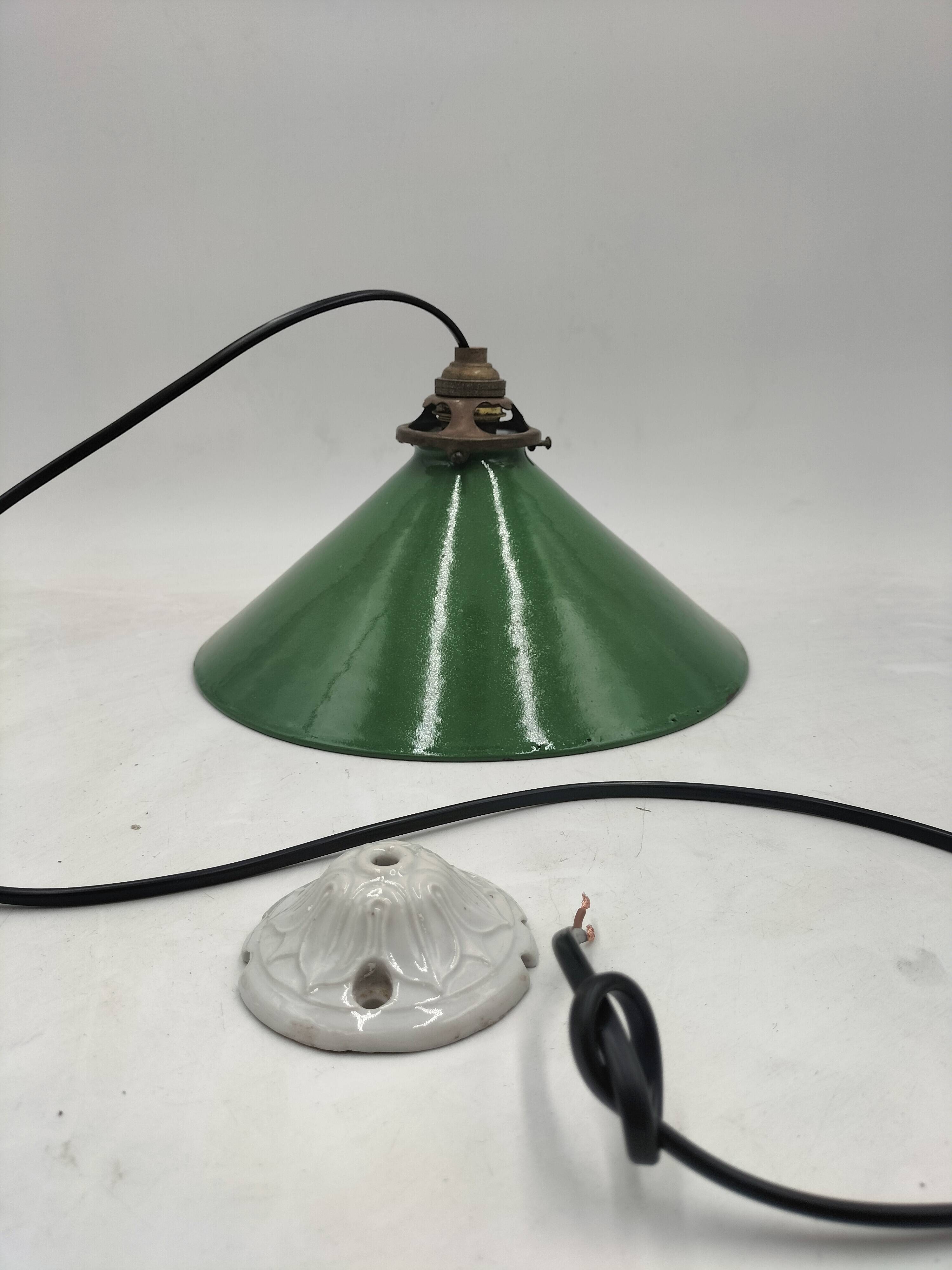 Enameled sheet metal cone pendant light