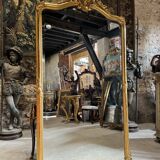Napoleon III Period Fireplace Mirror in Gilded Wood with Louis XV Style Leaf