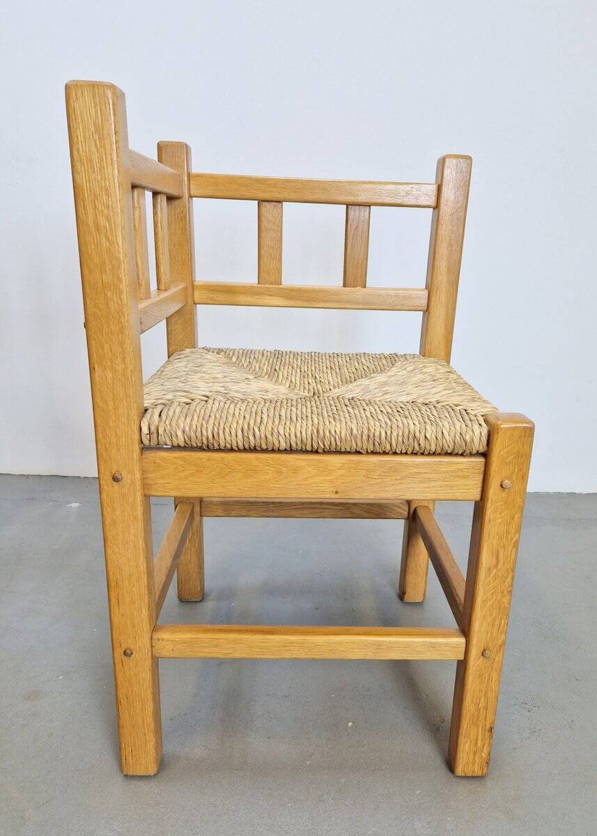 Dutch Modernist Art Deco Style Corner Chair in Oak and Rush, 1950s, Set of 2