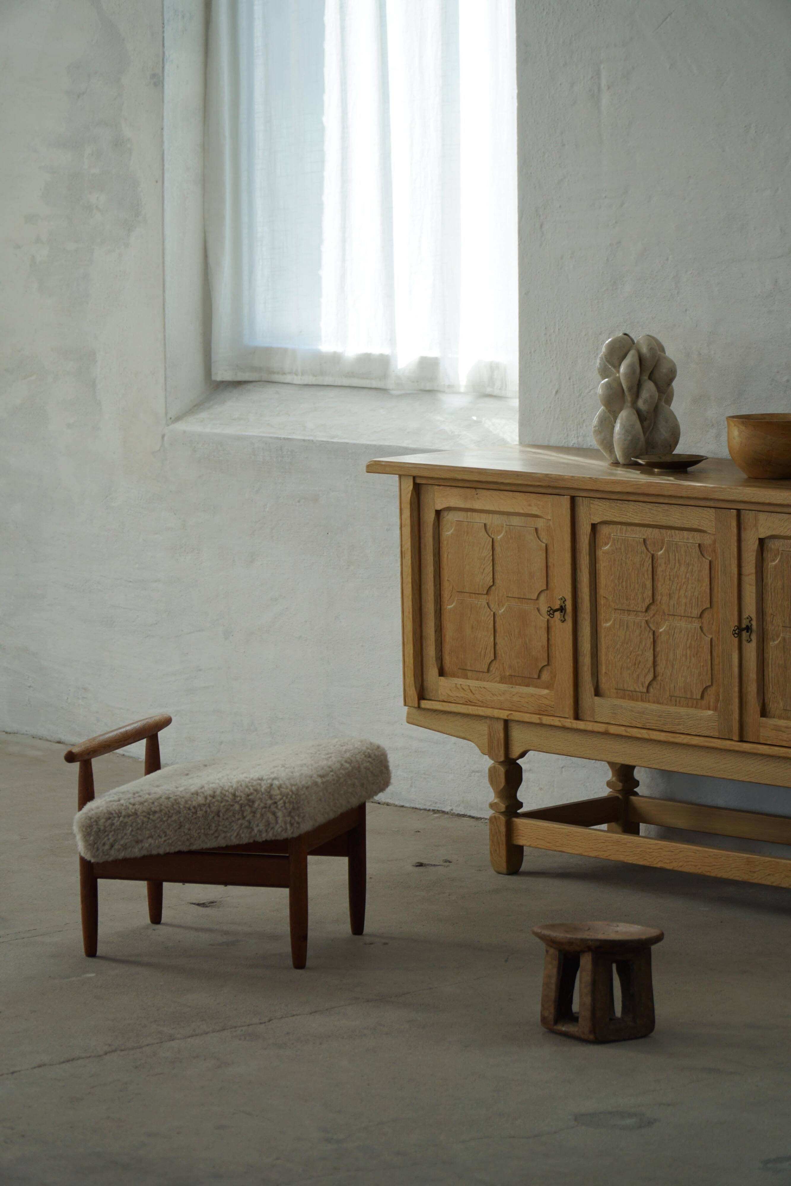 Eivind A. Johansen, pouf in oak with lightweight lambswool upholstery for FDB Møbler.