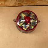 Old tripod candy jar j. guet flamed red ceramic vintage #b212