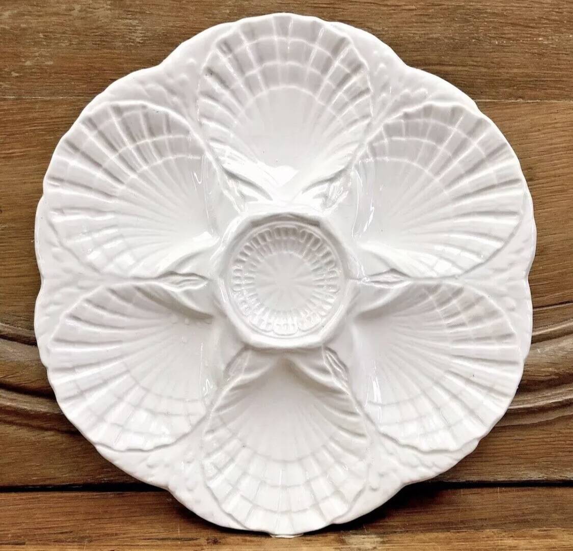 6 assiettes à huîtres blanche barbotine Sarreguemines