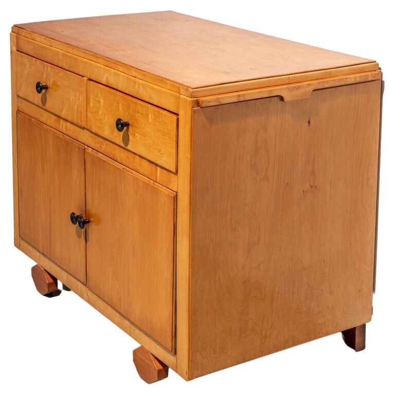 Meuble de rangement français à deux portes avec feuilles latérales extraites en bois années 1970