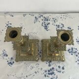 Pair of brass dolphin candlesticks, late 19th century, Napoleonic period