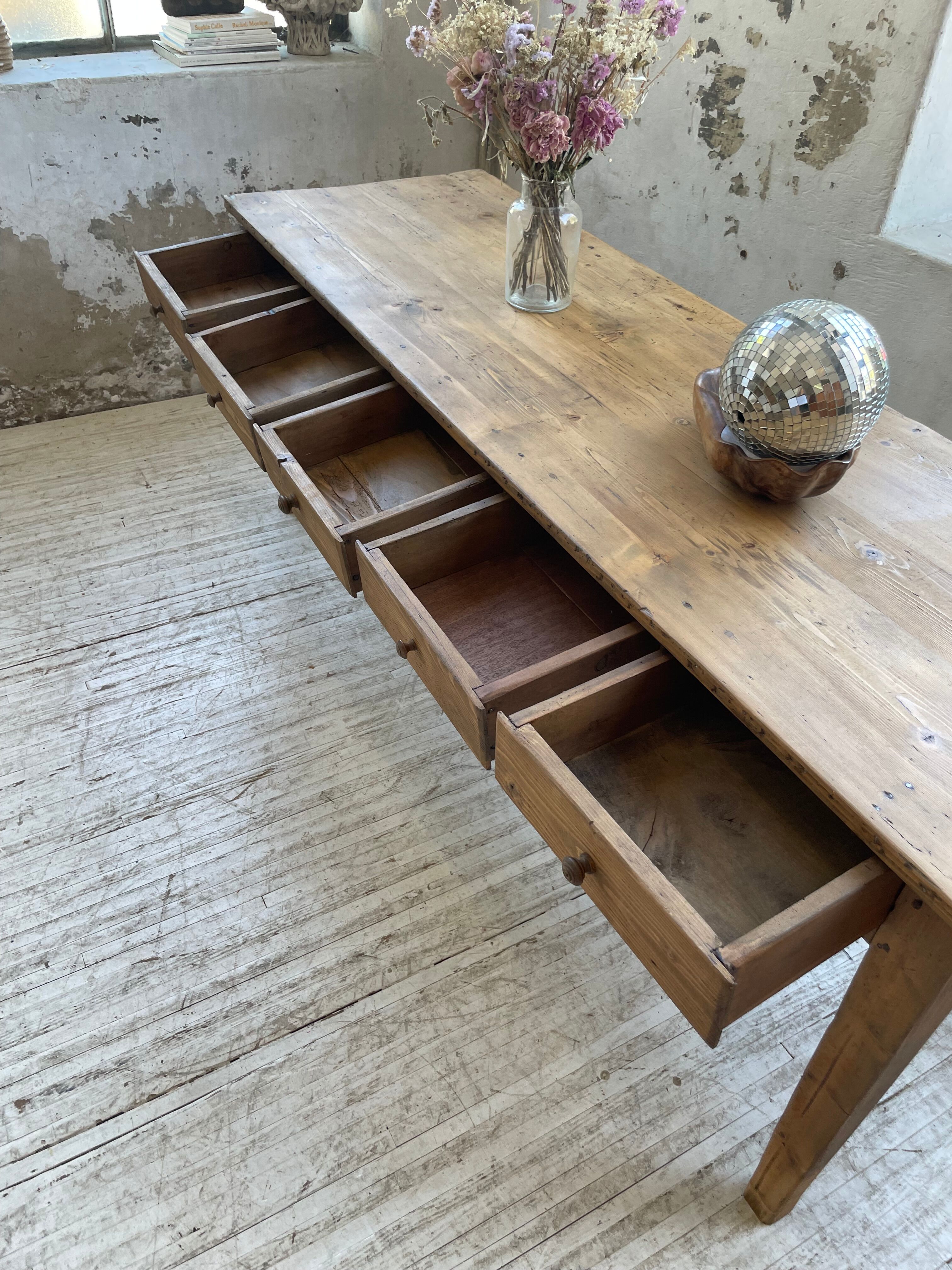 Farmhouse table pine multi-drawers