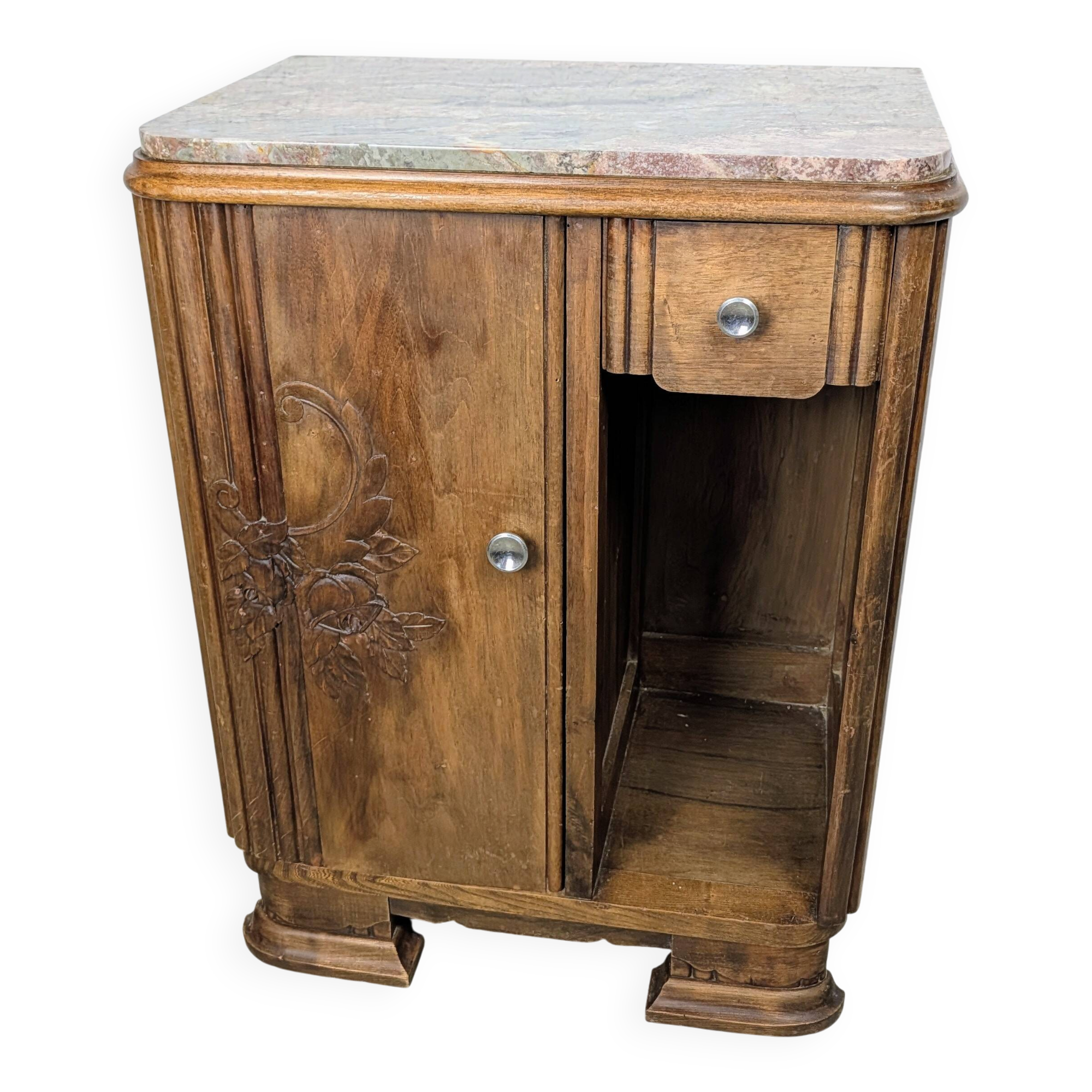 Art Deco bedside table in wood and marble