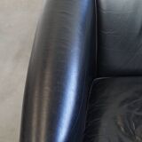 Set of 2 Black Cowhide Leather Club Chairs in English Style