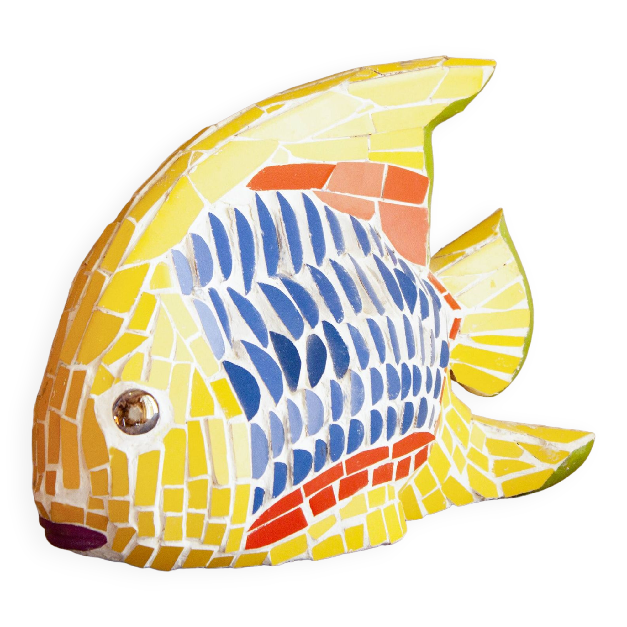 Fish figurine made in trencadis style mosaic. Fish sculpture.