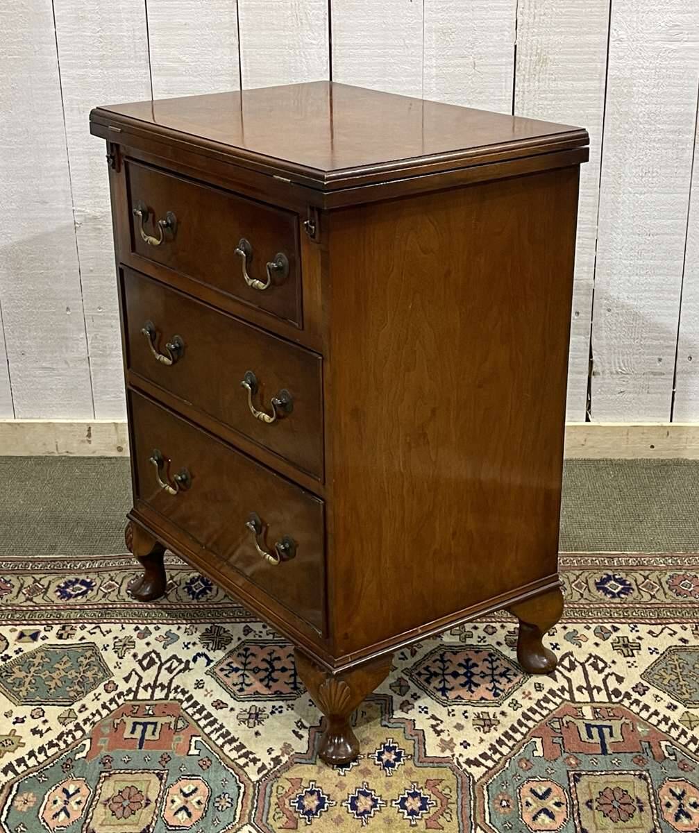 English walnut chest of drawers with drop-down top, 1950s work