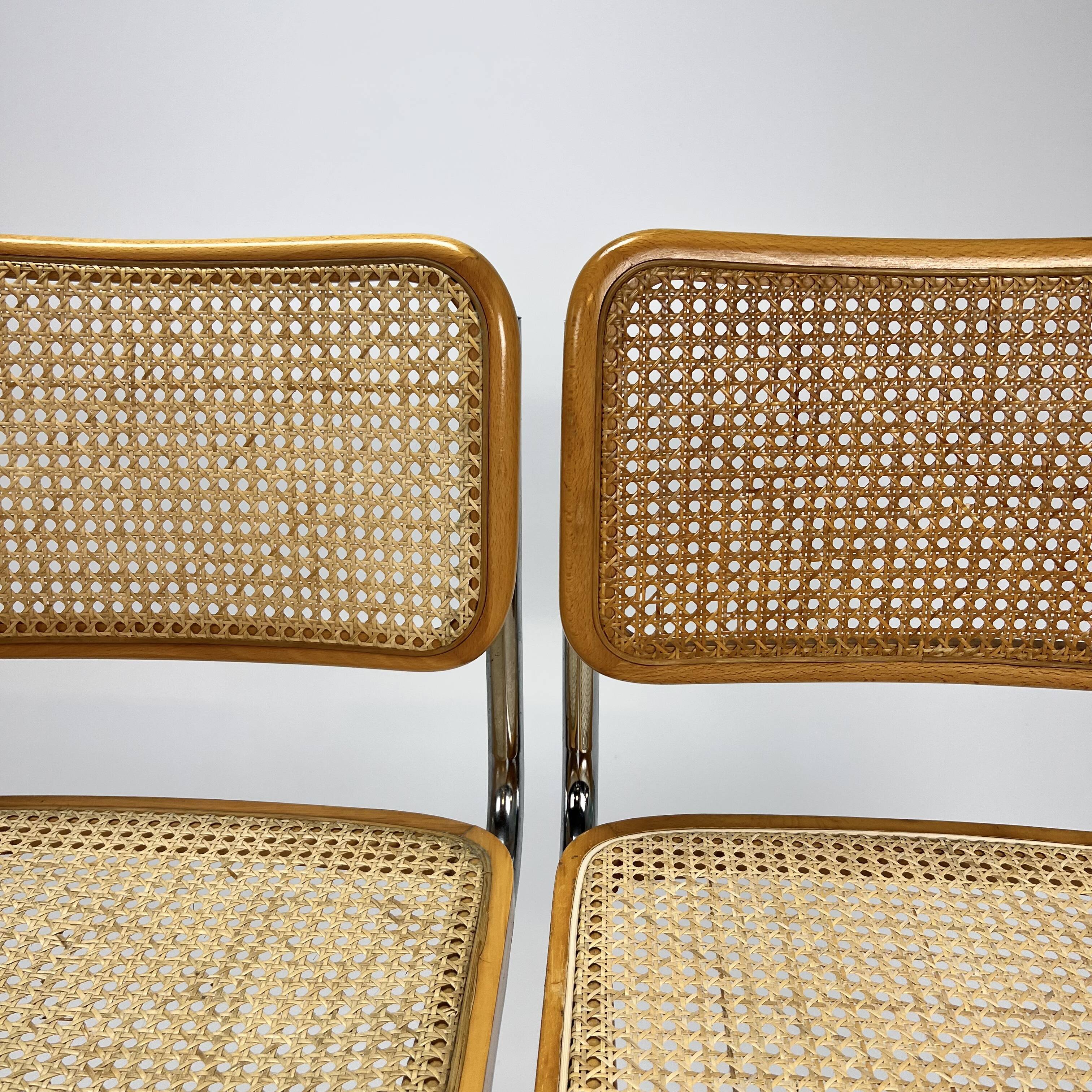 Set of 4 tubular frame and cane cantilever dining chairs, italy, 1970s