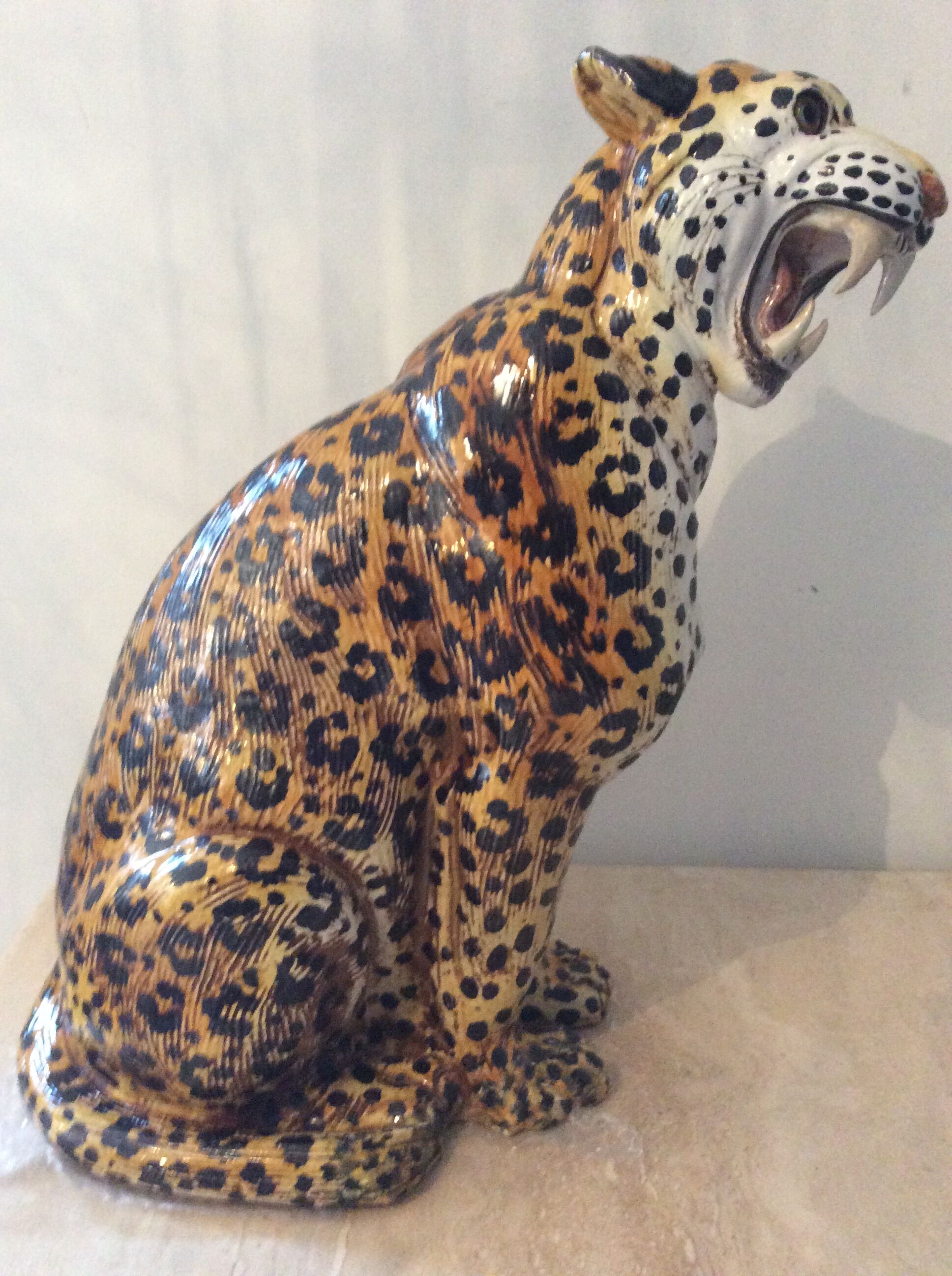 Enamelled terracotta leopard from the 60s Italy