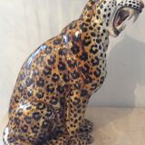Enamelled terracotta leopard from the 60s Italy