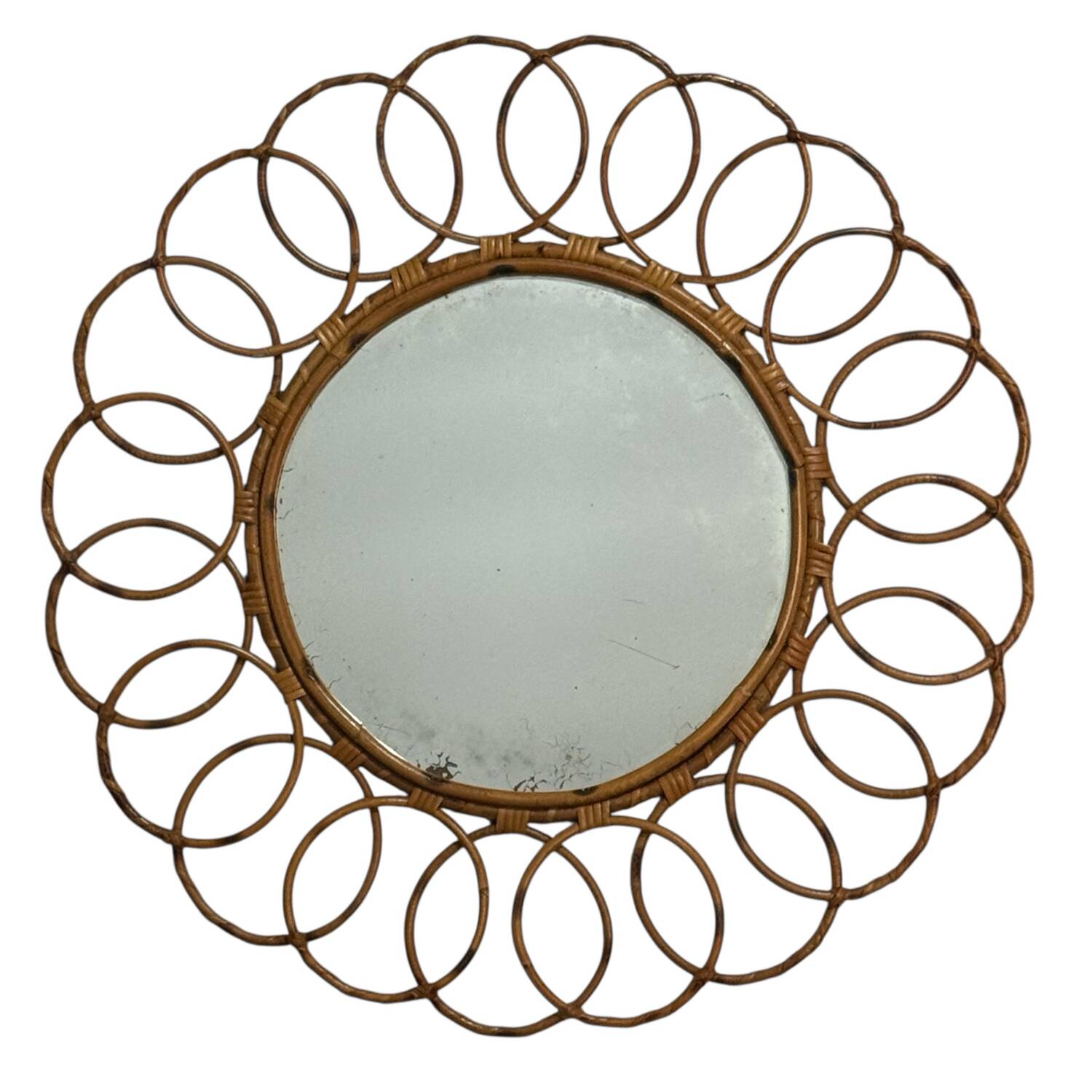 Round rattan mirror from the 1950s France