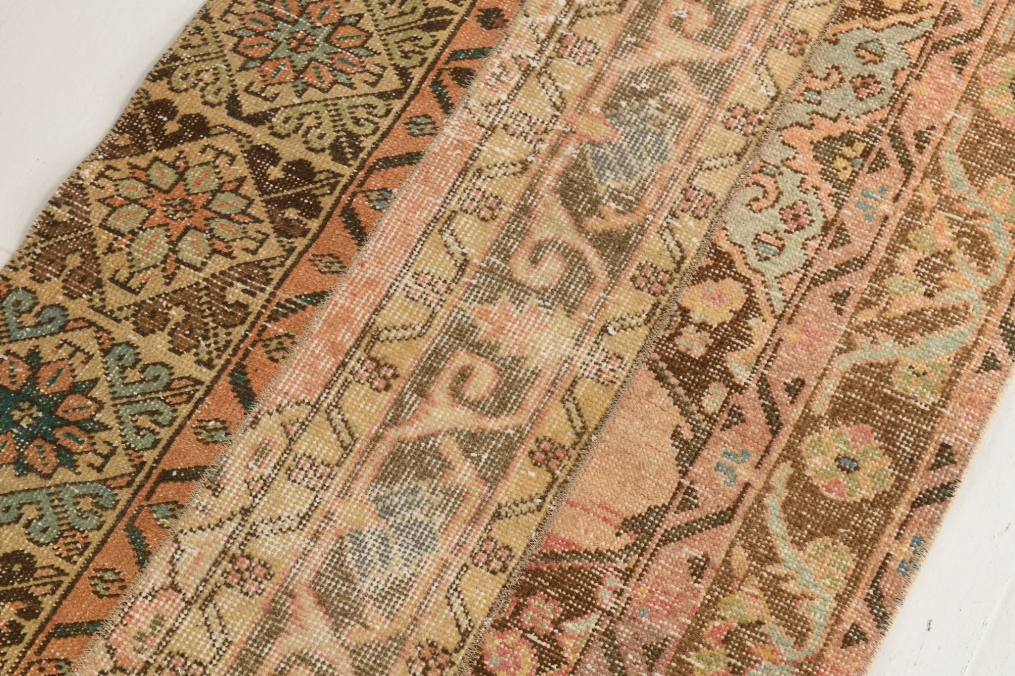 Brown Cream Vintage Persian Runner Rug, Rugs For Rustic Hallway, 74x327Cm