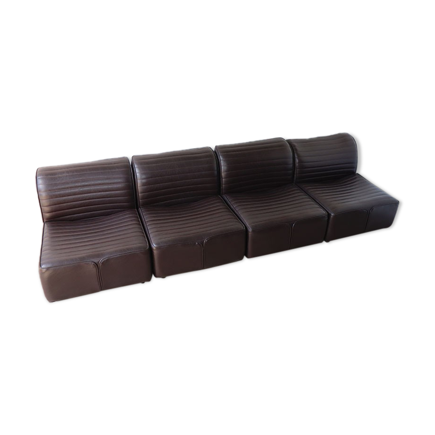 Canapé modulable vintage en cuir marron, 1970