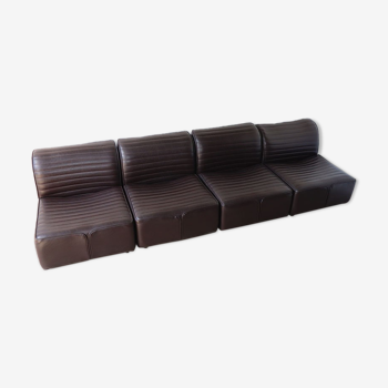Vintage modular brown leather sofa, 1970