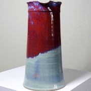 Large artistic stoneware vase by Lévéjac Michel Goldstyn, with flamed oxblood glaze.