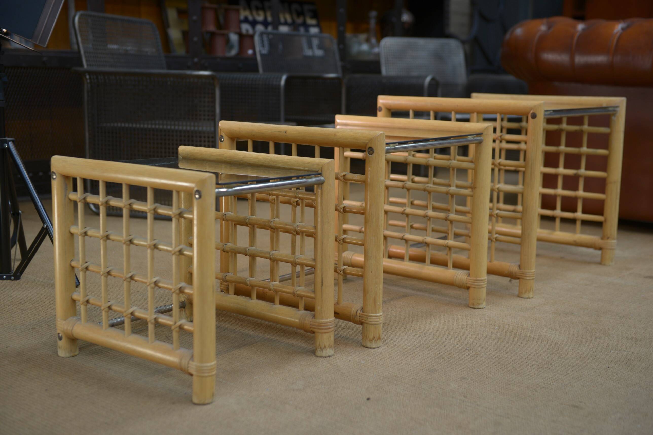 Set of 3 bamboo nesting tables 1960