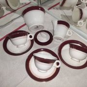 Vintage coffee service for 3 people in cream white with gold burgundy edging