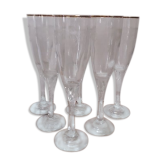 6 champagne flutes etched decorations