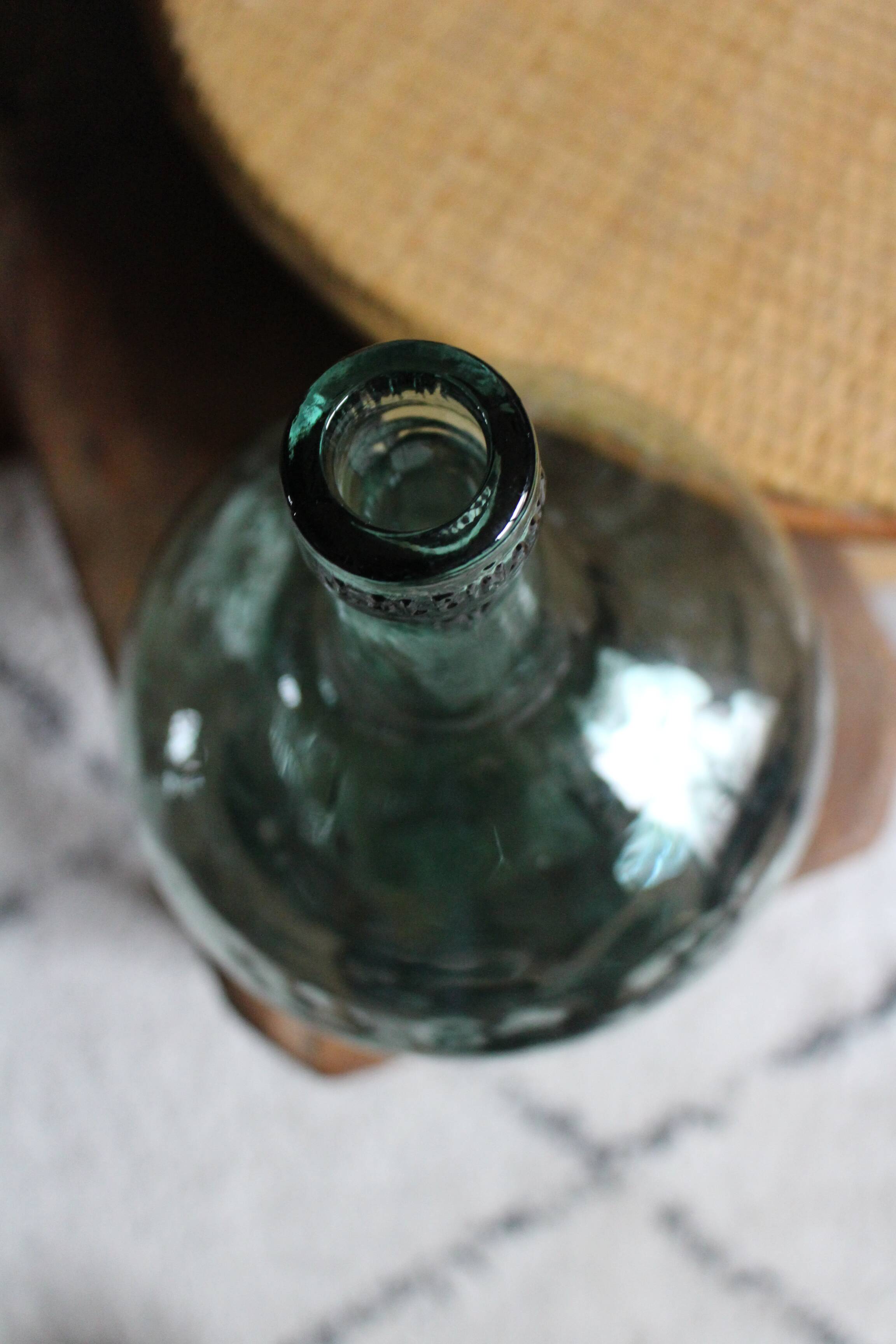 Bubble hammered green glass carboy