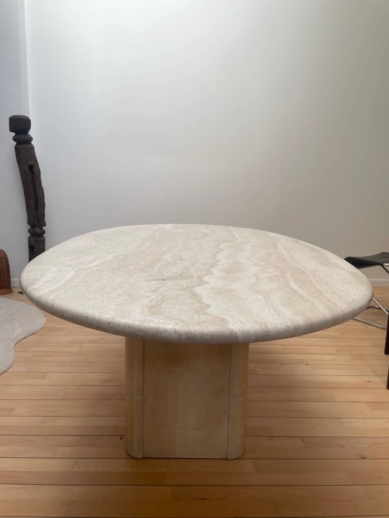 Vintage travertine table, Roche Bobois, France 1970