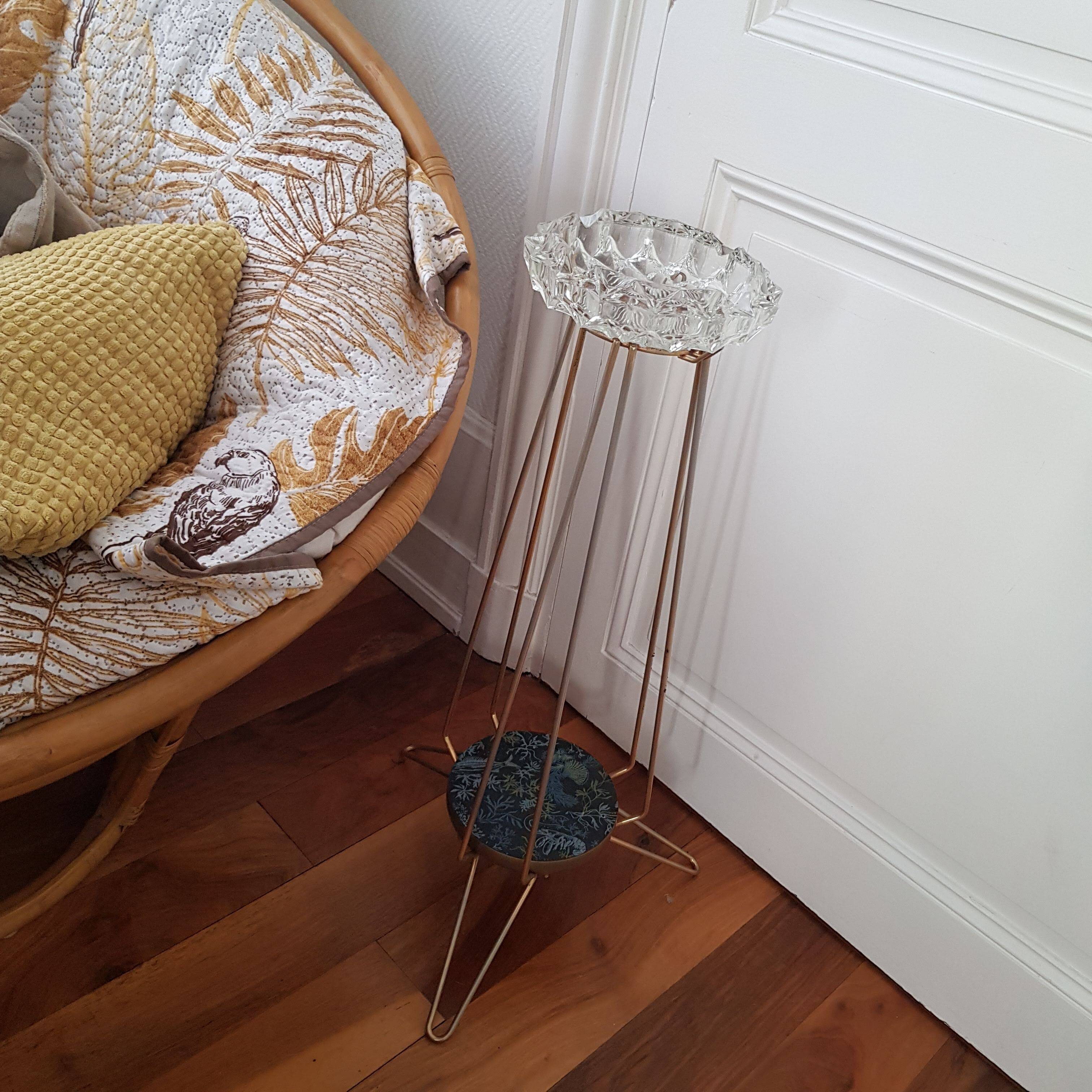 Crystal ashtray on brass tripod stand