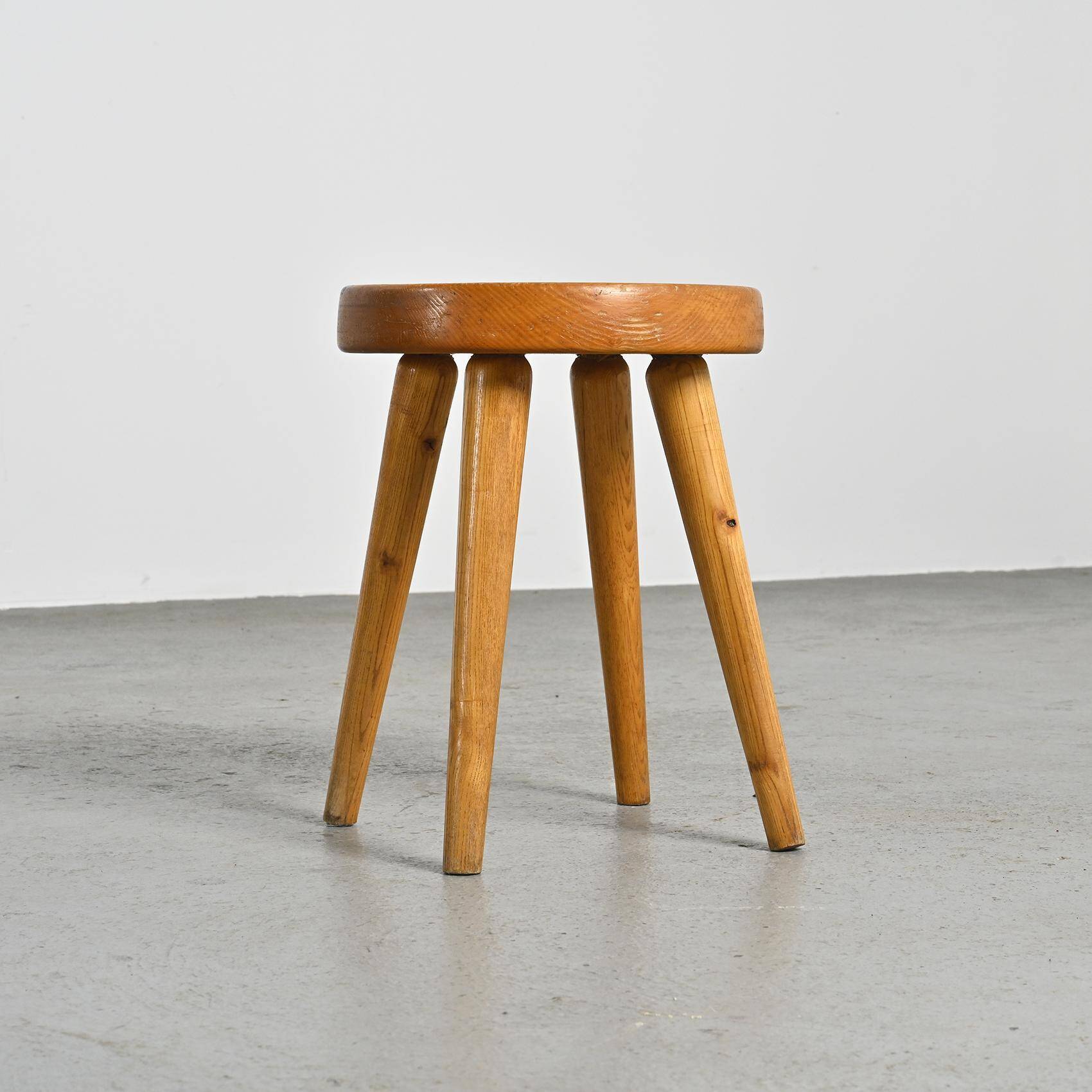 Pair of pine stools by René Martin, France, circa 1965