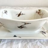 Rectangular sauce boat in Haviland Limoges porcelain with bird decoration