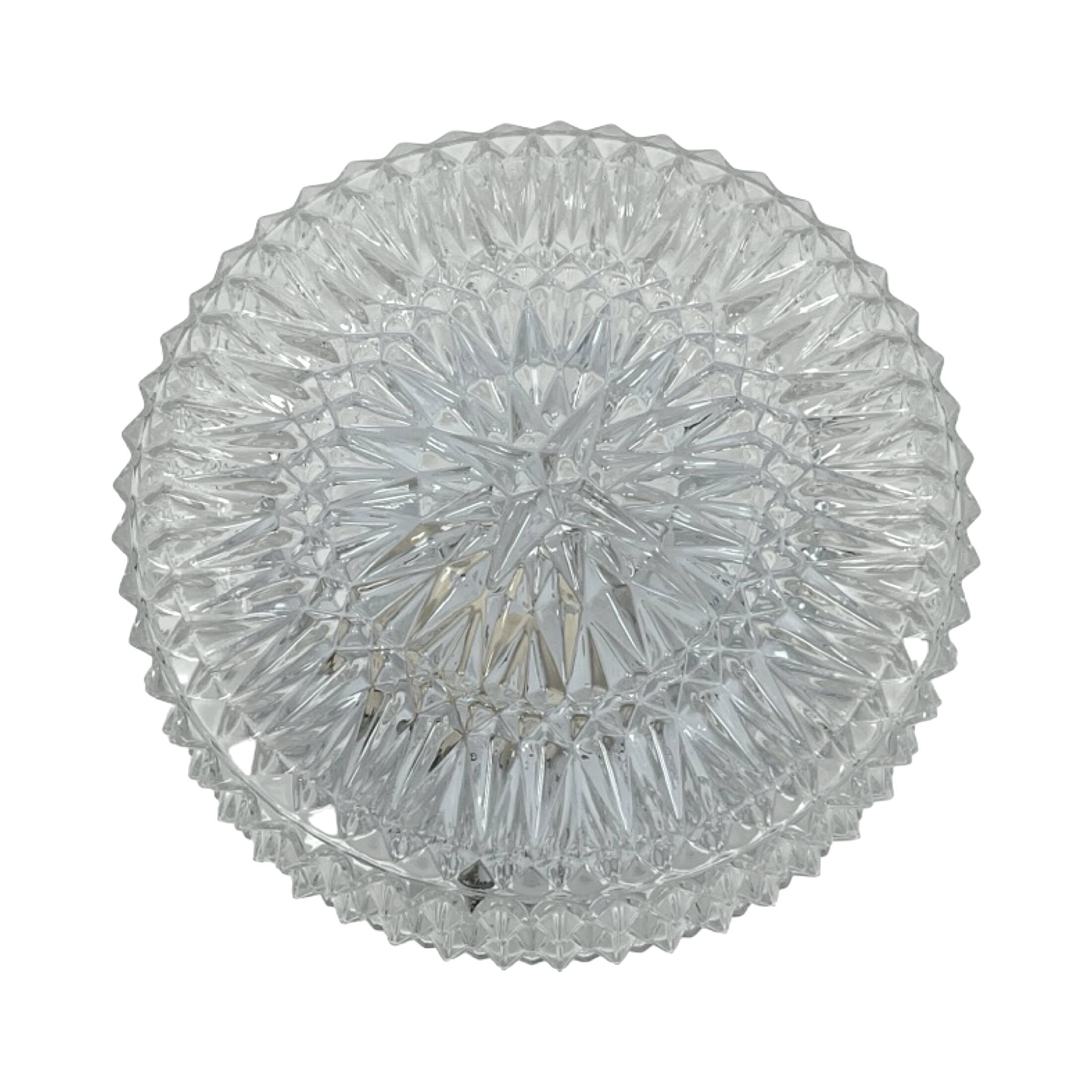 Massive Belgium Vintage Pressed Glass Mid-Century Rosette Ceiling Lamp Wall