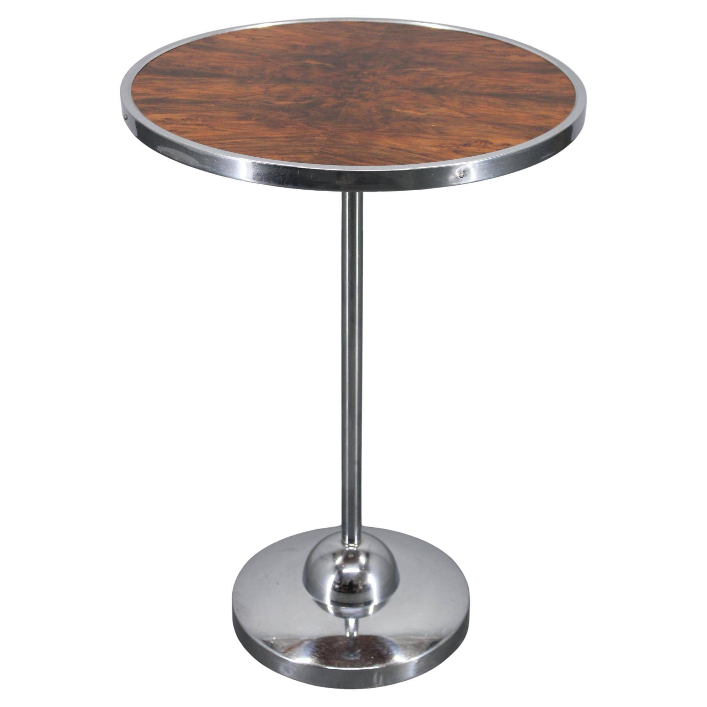 1950s Czechoslovakian walnut & chrome round side table, refurbished