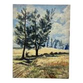 Landscape with poppies, oil on panel, Henry d'Avesnes (1907-1999)