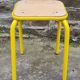 Industrial stool, square, yellow. wood and metal, vintage