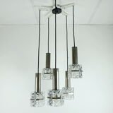 1960s mid century PENDANT LIGHT 5-light cascading lamp faceted glass and chrome