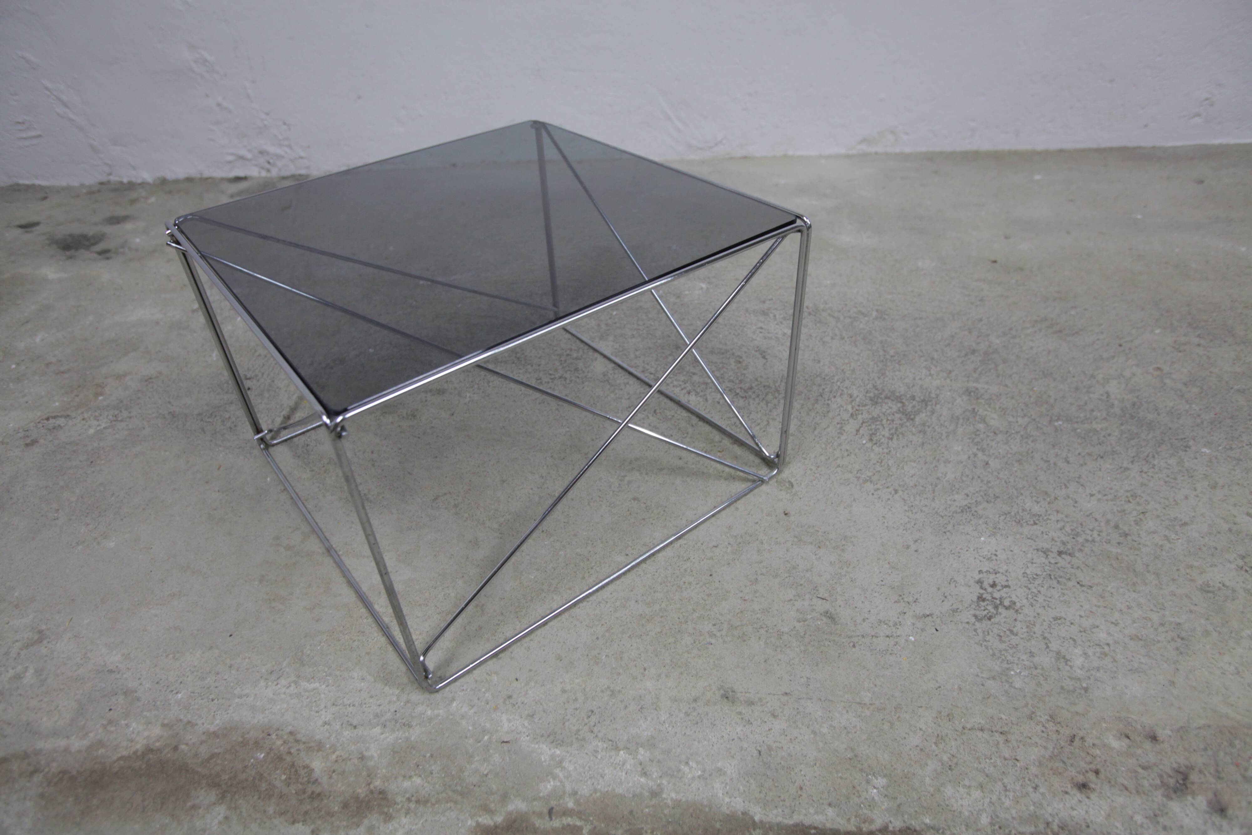 Coffee table by max Sauze Isocèle collection 1970 new smoked glass top