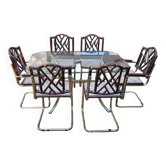 Chaises et table de salle à manger italiennes vintage en laiton, années 1970, lot de 7