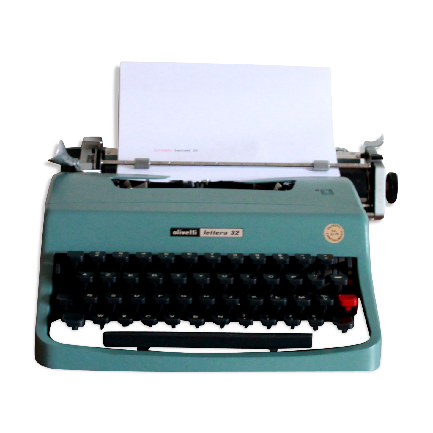 Lettera 32 Olivetti green blue typewriter with its original box