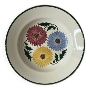 Assiette creuse Chalons Digoin Sarreguemines décor floral peint à la m