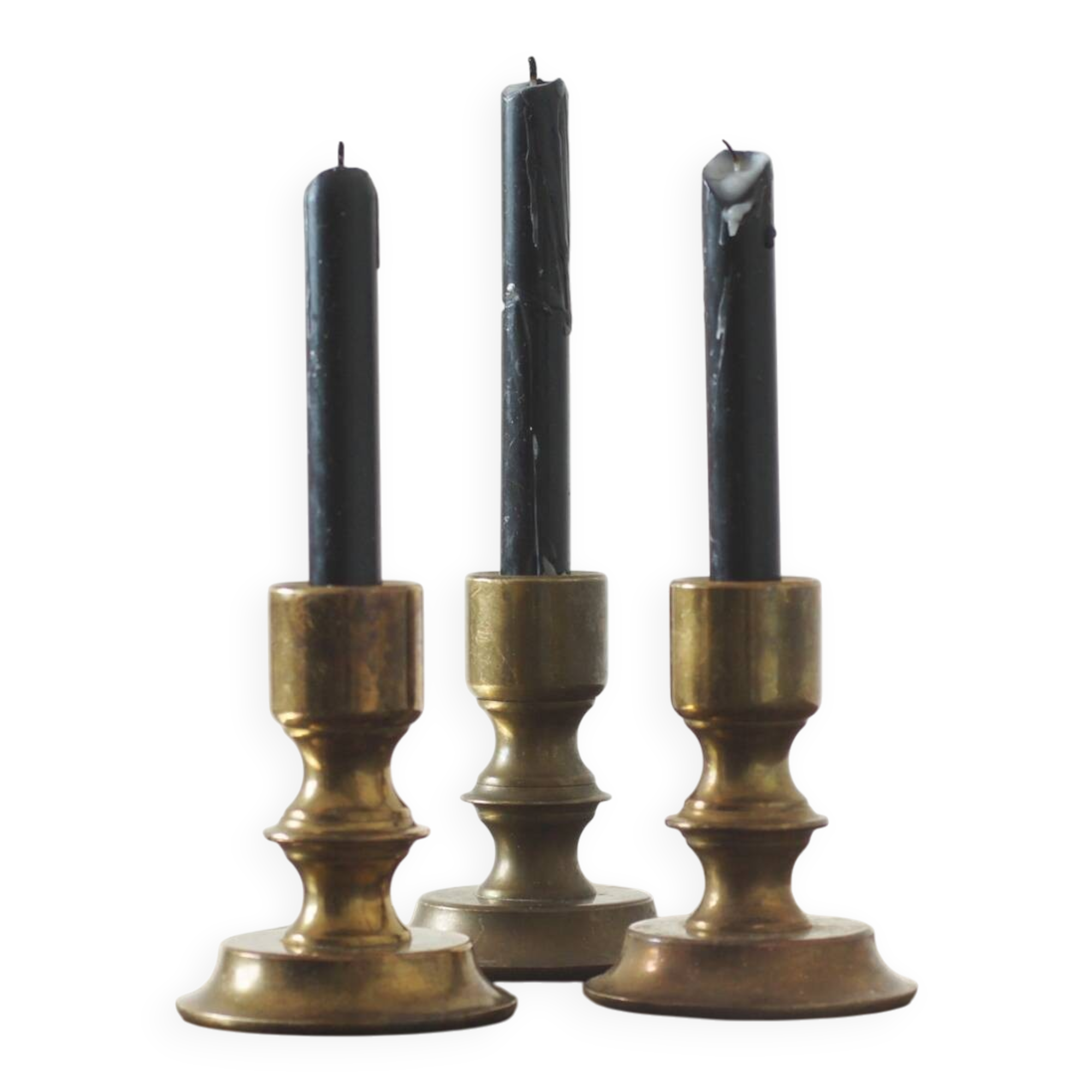 Vintage Norwegian Brass Candlesticks, 1970s, Set of 3