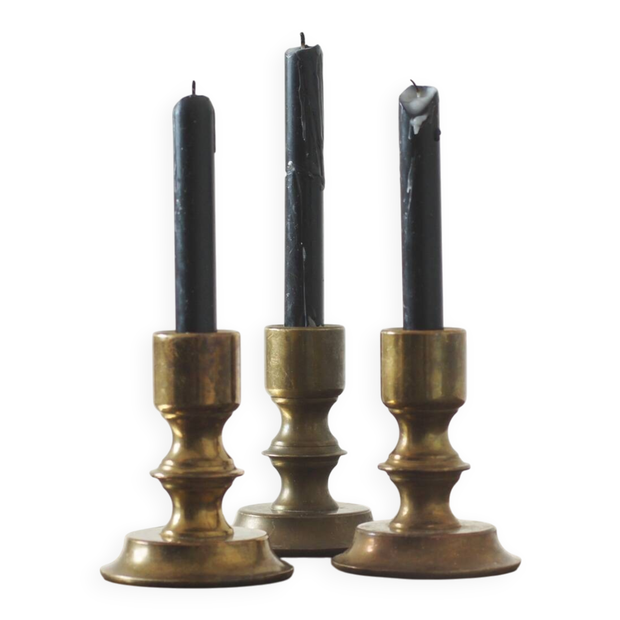 Vintage Norwegian Brass Candlesticks, 1970s, Set of 3