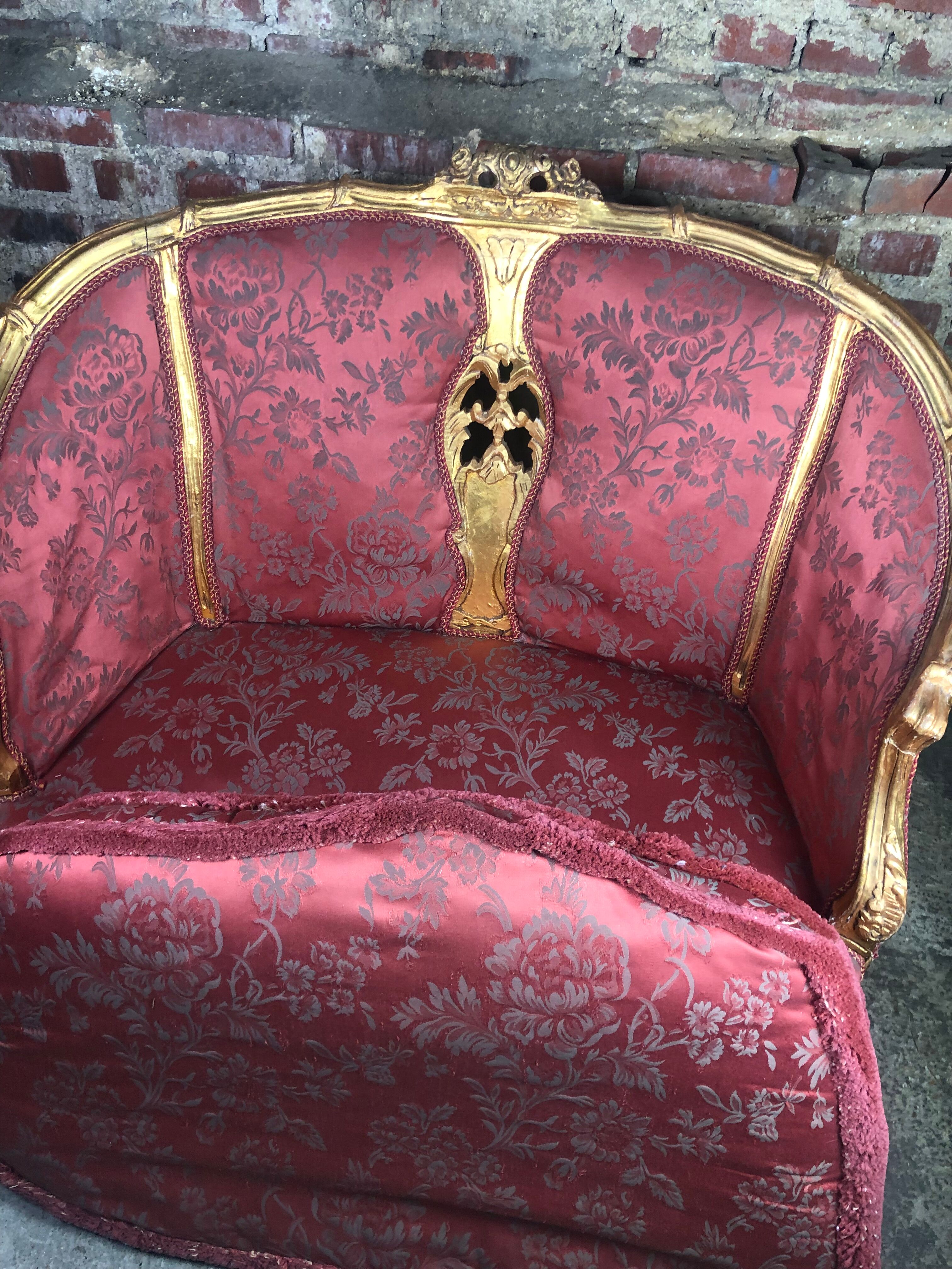 Bench louis XV style in gilded wood carved and upholstered
