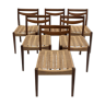 Série de 6 chaises scandinaves en bois et corde