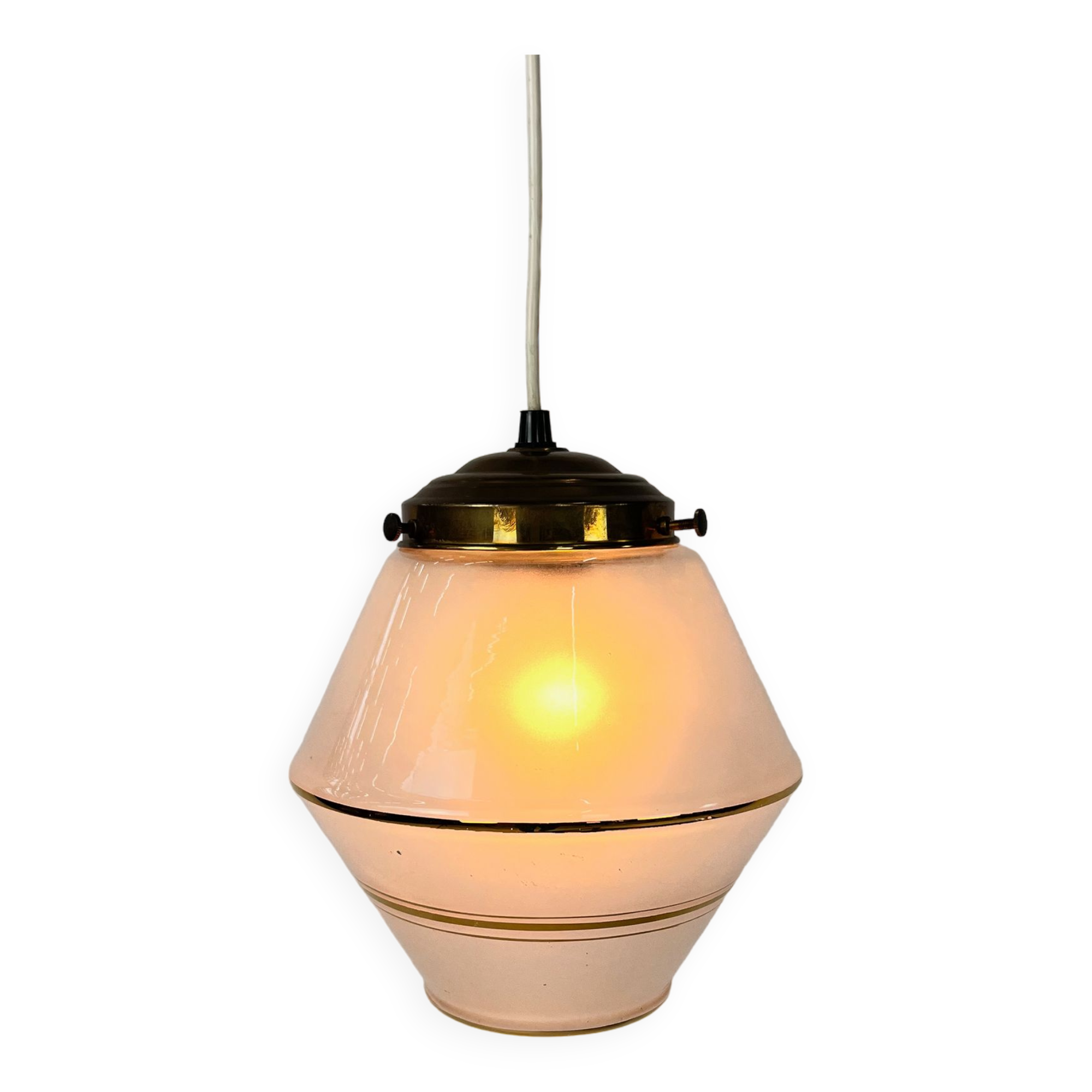 Art Deco Opaline Glass Pendant Lamp, 1930s