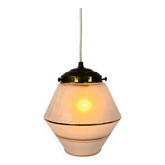 Art Deco Opaline Glass Pendant Lamp, 1930s