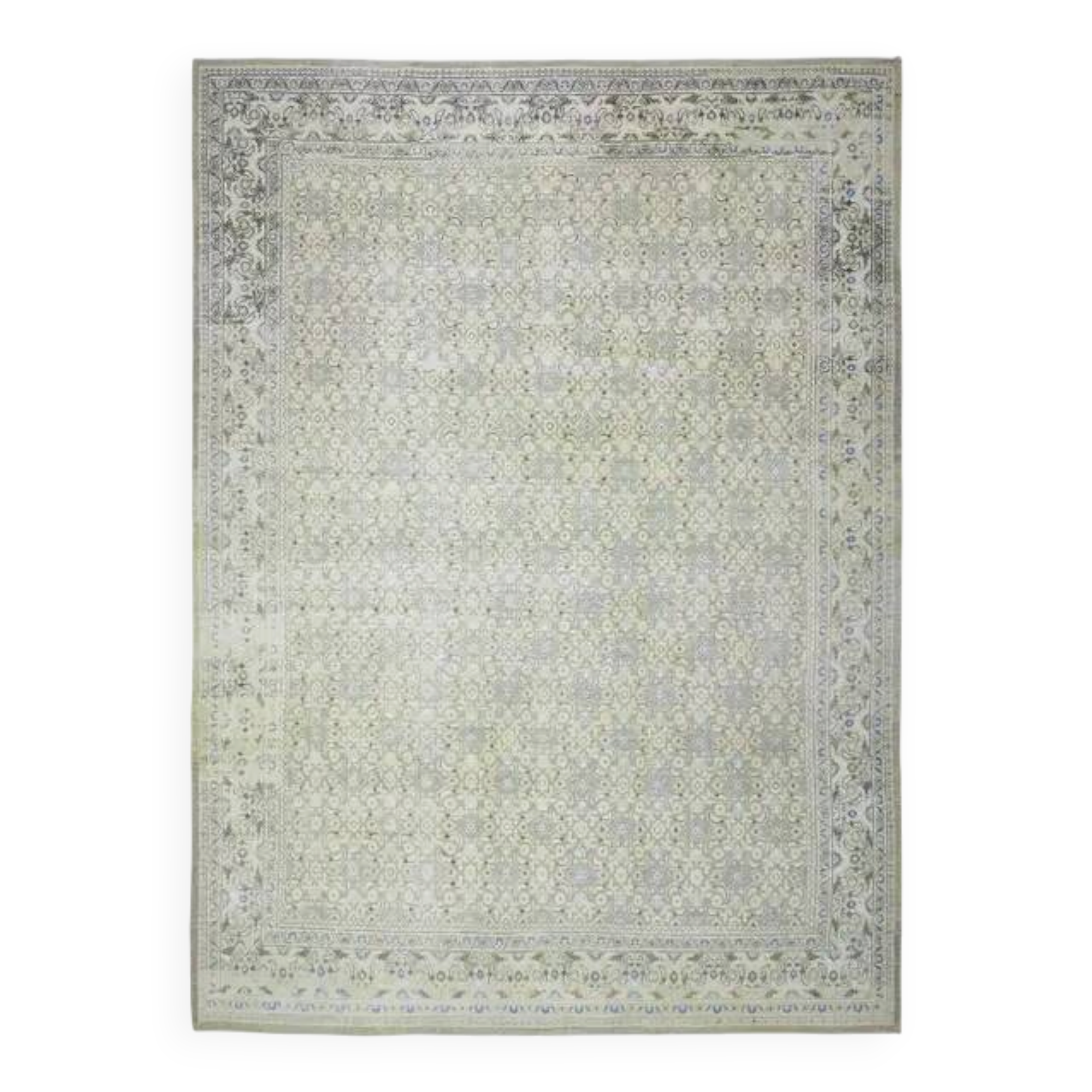 1970s Vintage Persian Handmade Wool Cotton Green Area Rug 295x400