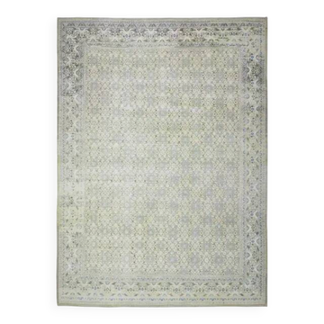 1970s Vintage Persian Handmade Wool Cotton Green Area Rug 295x400