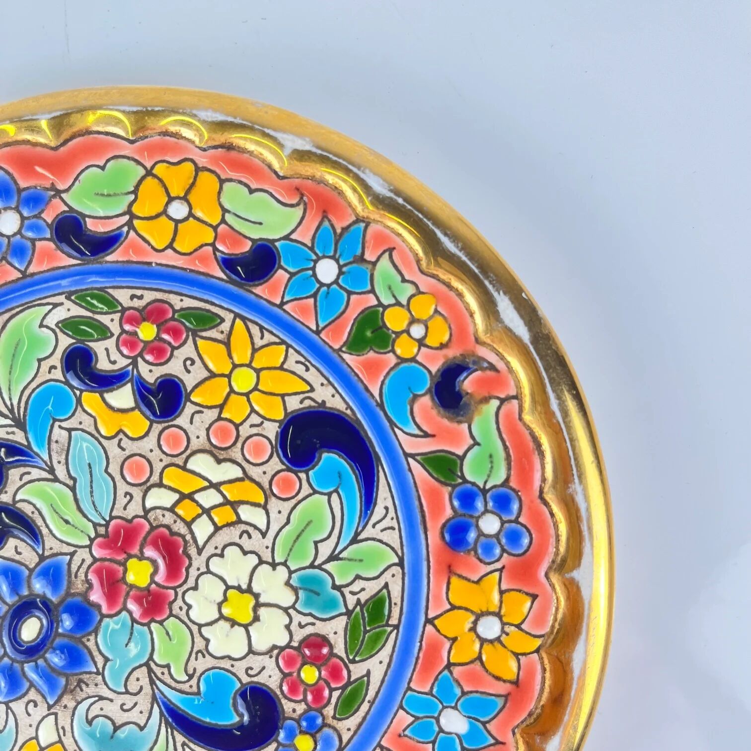 Decorative plate Artecer in ceramic, cuerda seca, Seville, 1980s-90s