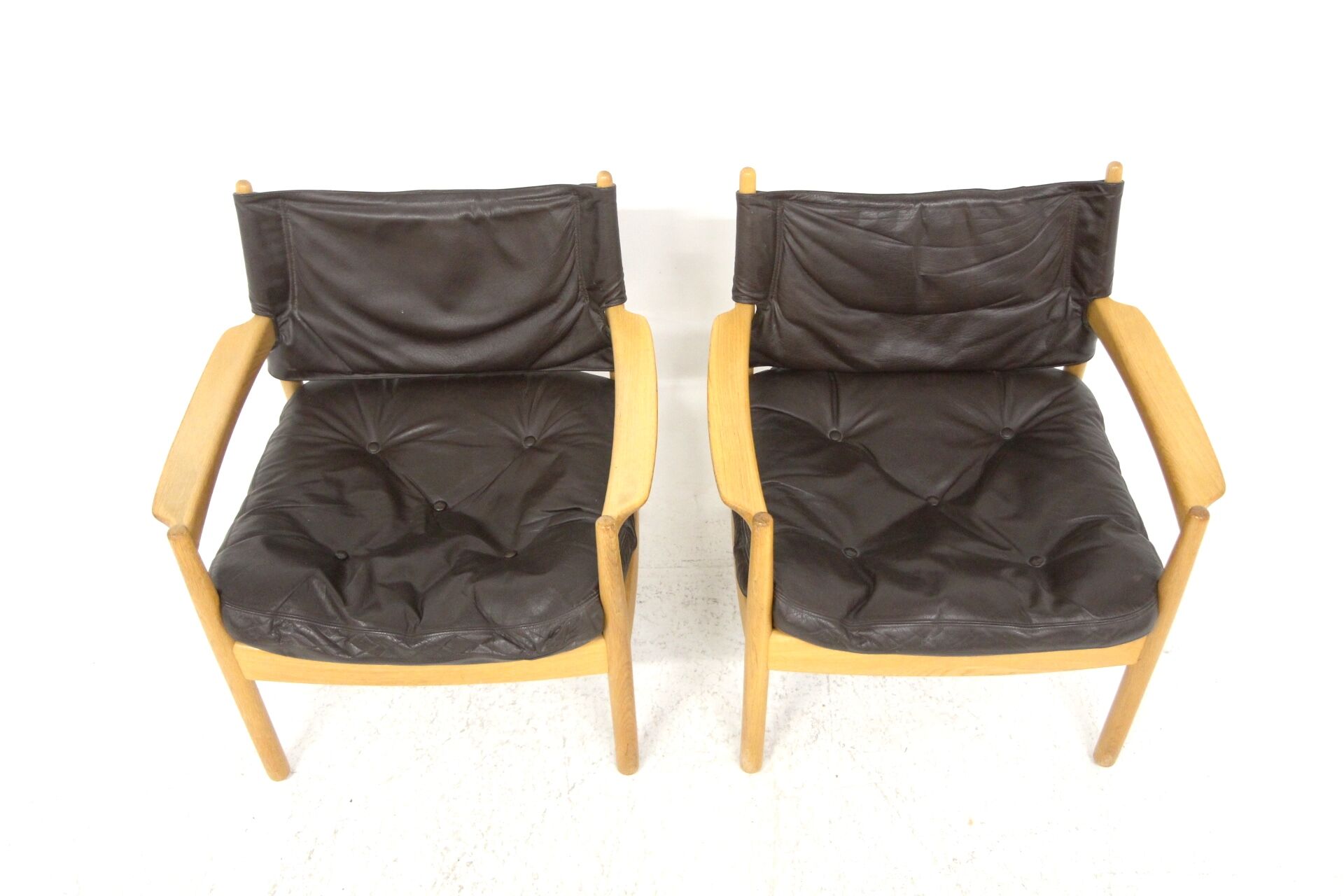 Set of 2 leather armchairs, Sweden, 1960